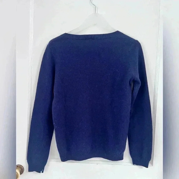 NEVER A WALLFLOWER Navy El Tigre Jewel Neck Cashmere Sweater Size M - Picture 5 of 5